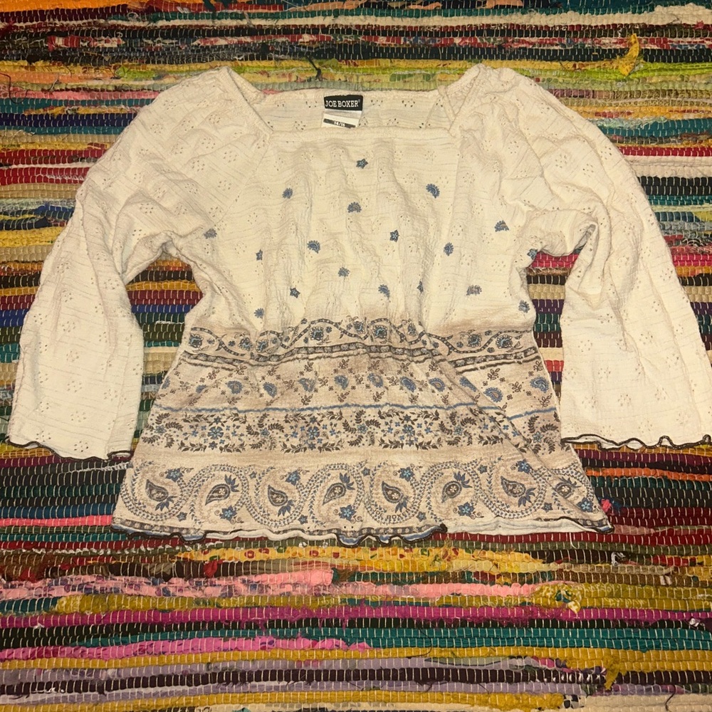 Joe Boxer Cream Ruffled 3/4 Sleeve Blouse